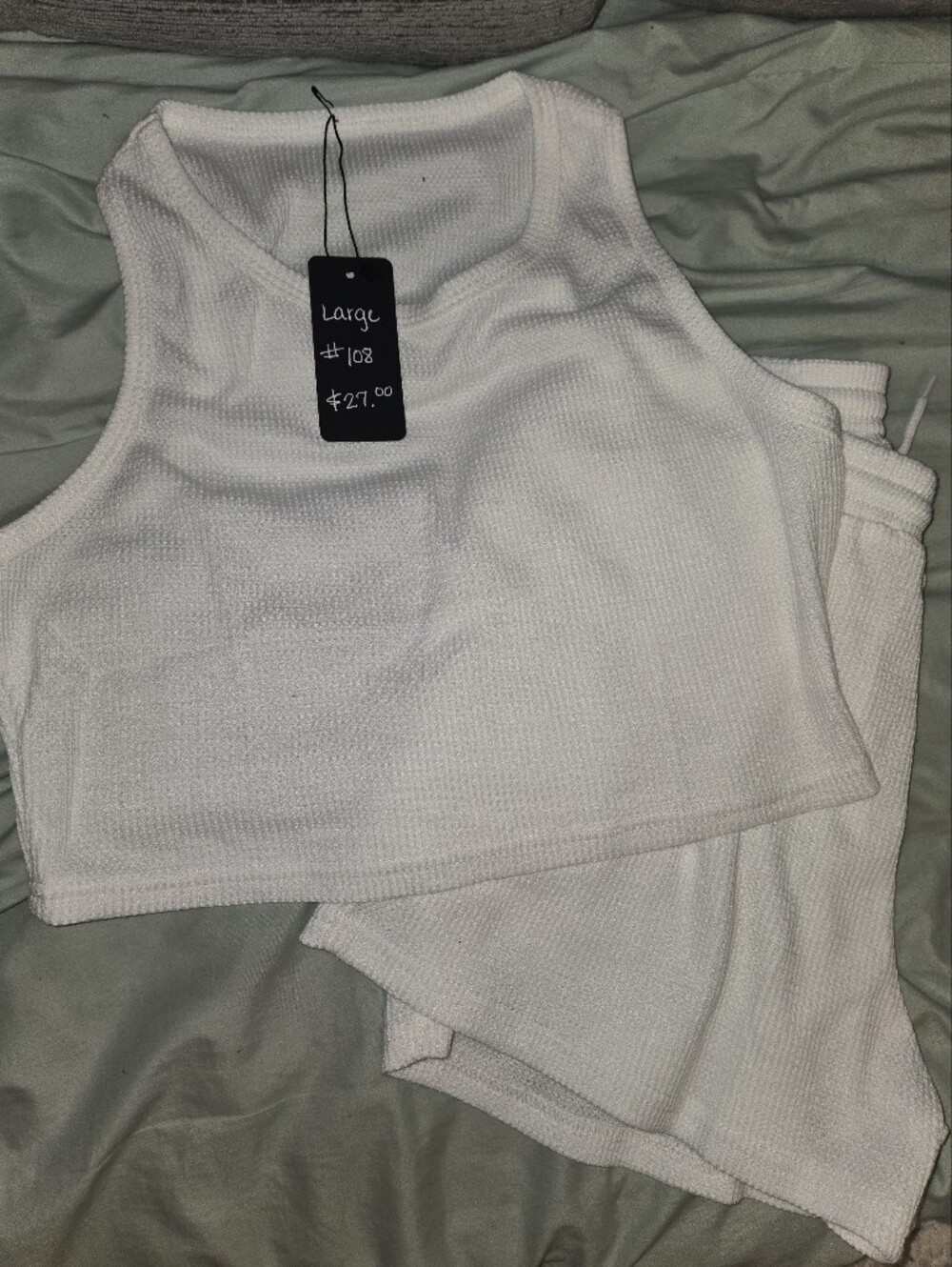 White Waffle Knit Set Crochet Top Included!
